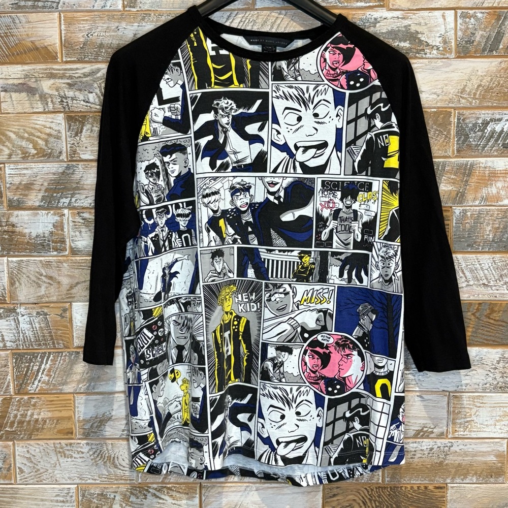 Marc By Marc Jacobs Comic Print Shirt -Black, White, Pink, Yellow. Size: L